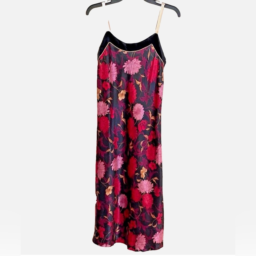 Halston Petite Floral Slip Dress PS Satin Midi Sleeveless Vintage Style - Picture 1 of 11